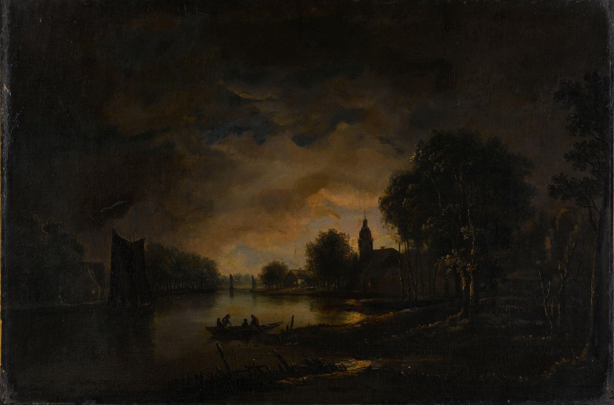 月光下的河景 作者 Aert van der Neer (人)