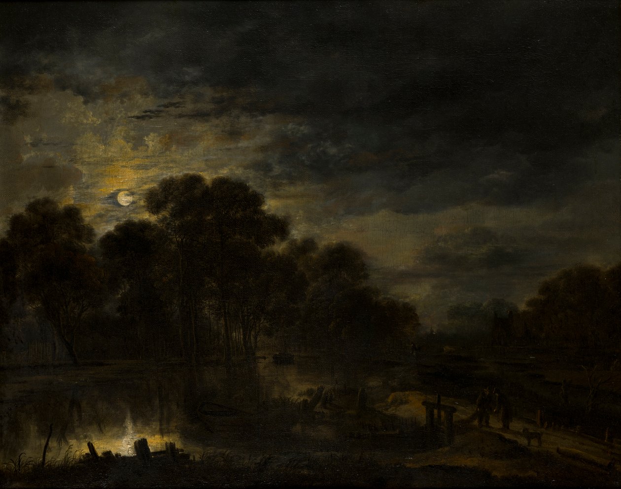 月光下的河景，约 1623-77 年（布面油画） 作者 阿特·范德尼尔