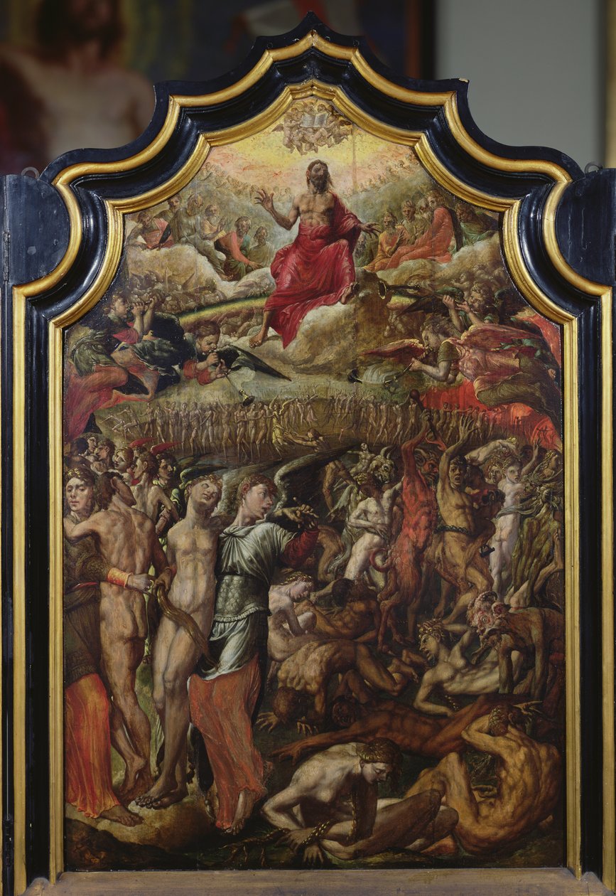 最后的审判，三联画的中央小组，1555年 作者 Aertgen Claesz van Leyden