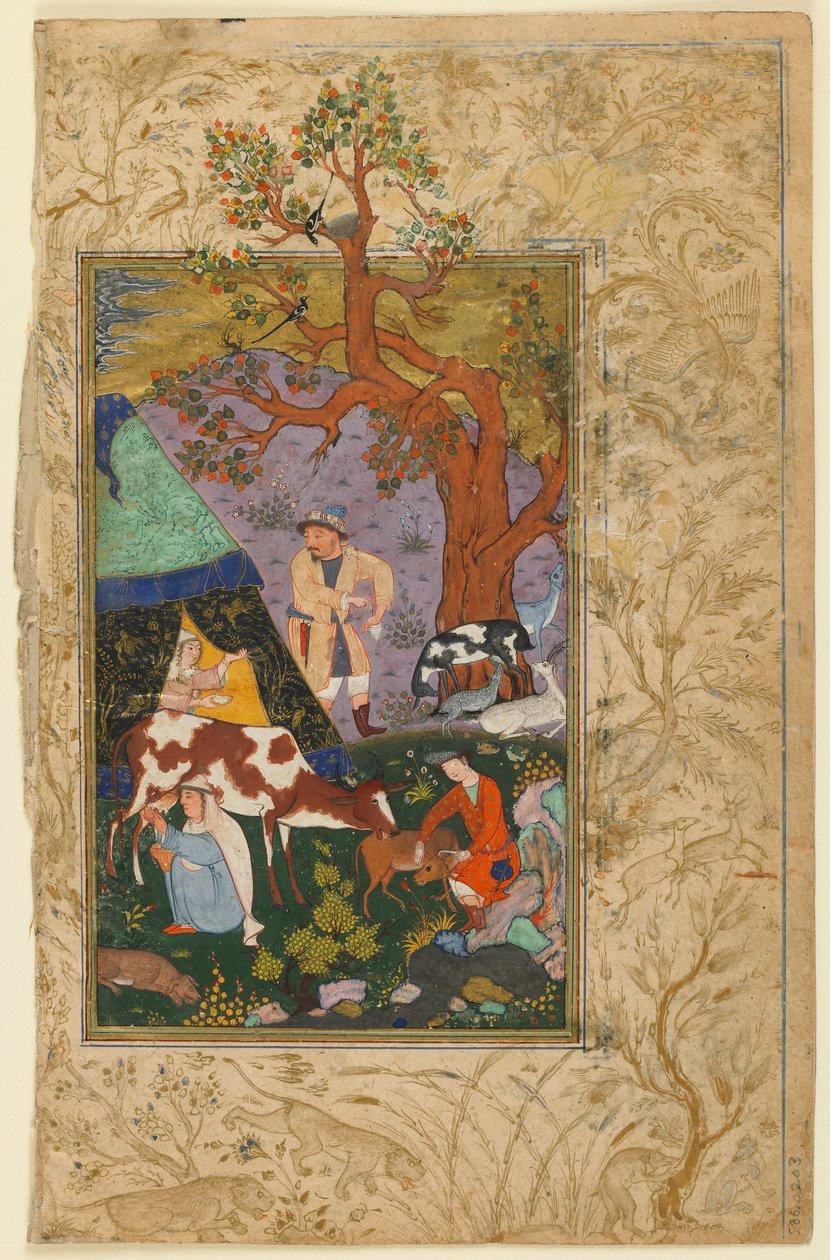来自Awhadi的Divan（诗集）的Folio;反对：营地，赫拉特，阿富汗，1615-16（不透明的水彩，墨水和黄金在纸上） 作者 阿富汗学校