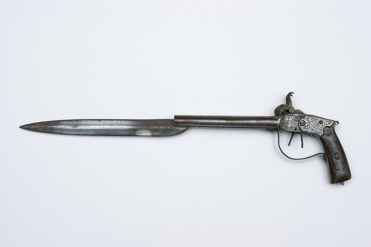 双管打击乐器手枪，c.1840（钢，黄铜和号角） 作者 非洲人