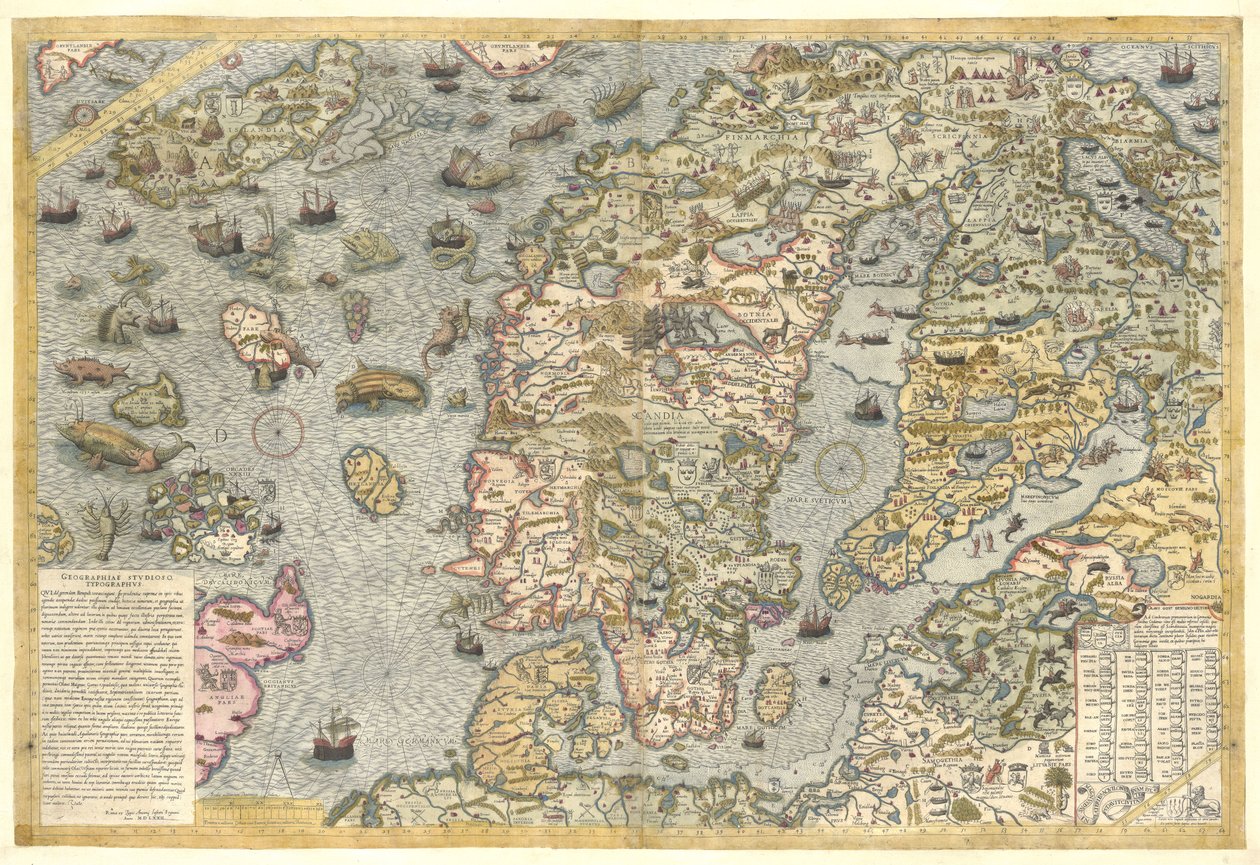 Carta 码头的忠实复制品（奥劳斯·马格努斯于 1539 年出版的斯堪的纳维亚半岛挂图） 作者 在奥劳斯·马格努斯之后