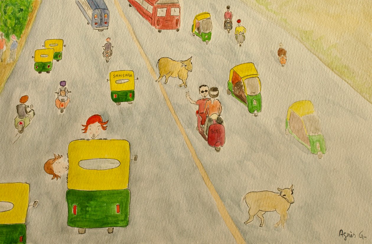 航程》，德里，2015 年，纸上水彩画 作者 艾格尼丝·吉拉登