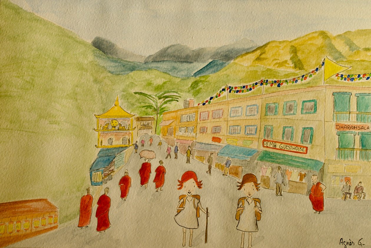 航程，达兰萨拉，2015 年，纸上水彩画 作者 艾格尼丝·吉拉登