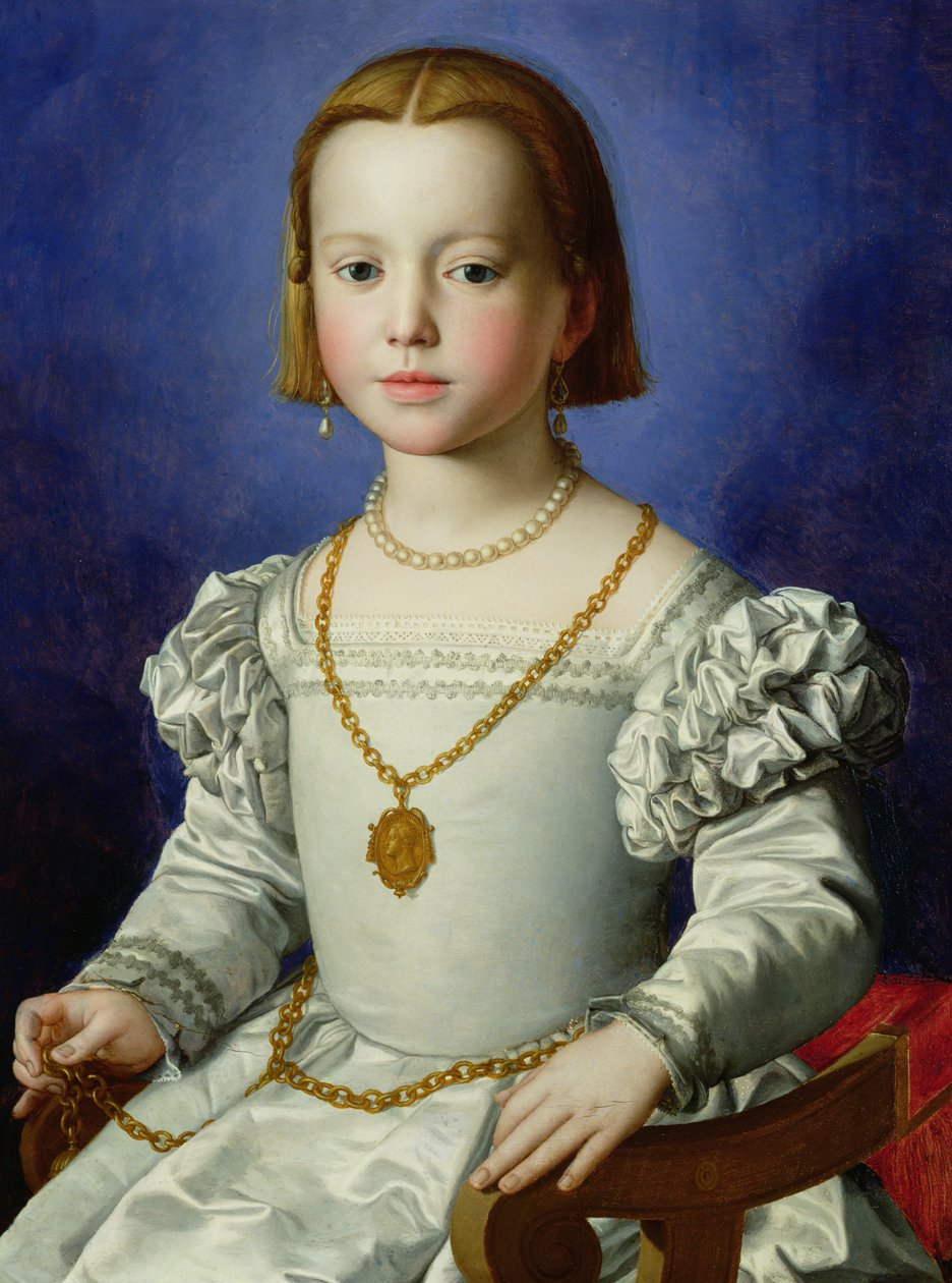 Bia de&39;Medici的肖像，1542（面板上的蛋彩画） 作者 Agnolo Bronzino