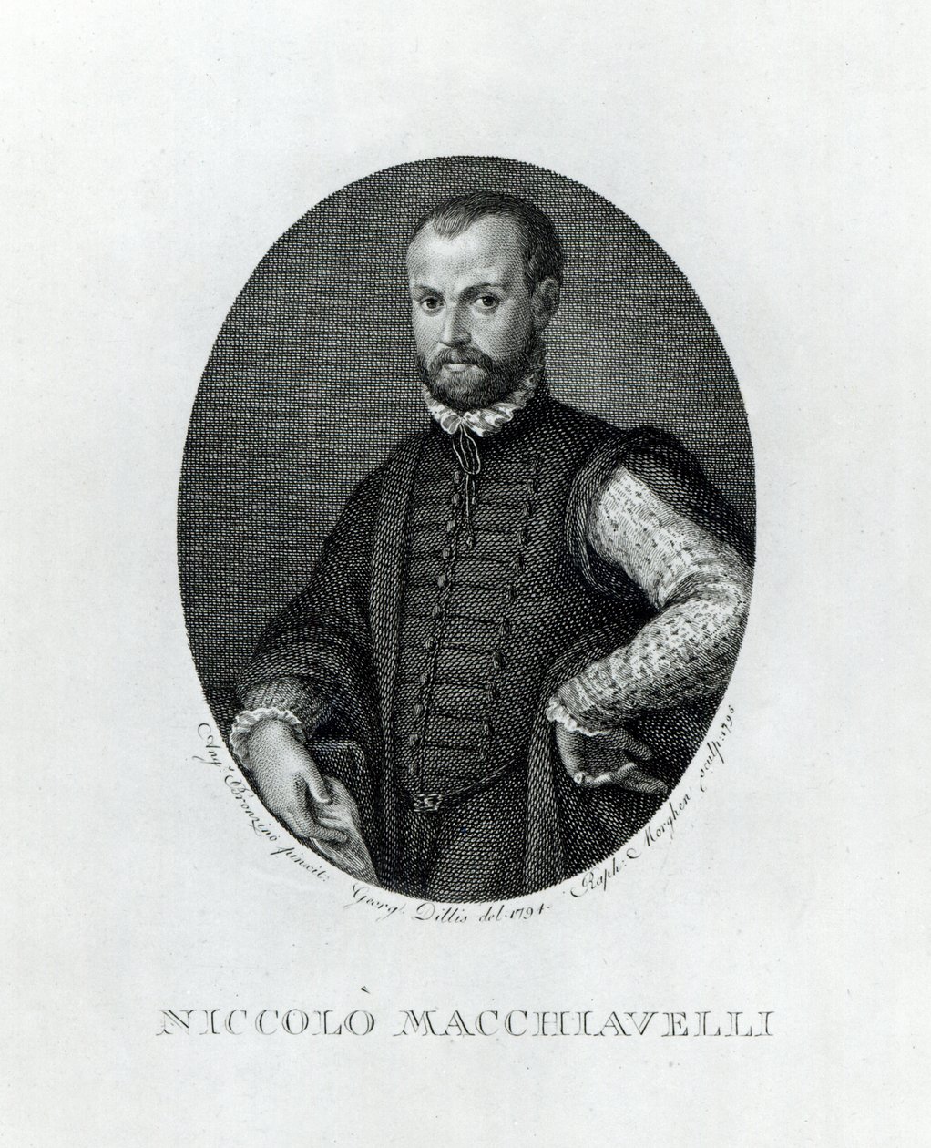 Niccolo Machiavelli（1469-1527）的肖像，由Rafaello Morgan（1758-1833）于1795年刻。 作者 Agnolo Bronzino