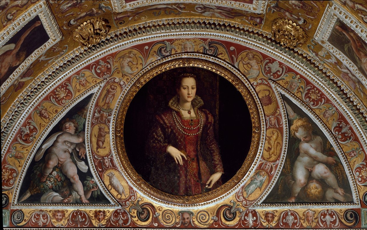 埃莱奥诺拉·德·托莱多 (Eleonora de Toledo) 的肖像（石板画） 作者 Agnolo（之后）Bronzino