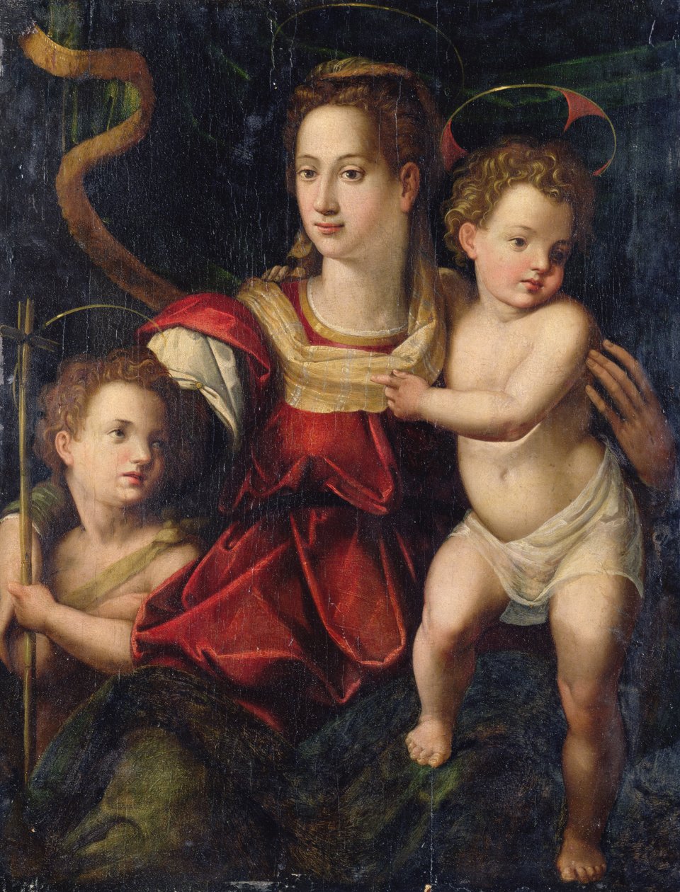 圣母子与施洗者圣约翰的婴儿图 作者 Agnolo（之后）Bronzino