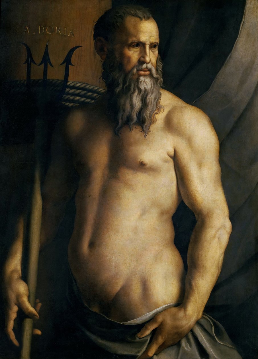安德烈-多利亚扮演海王星的肖像，约1545年。 作者 Agnolo Bronzino