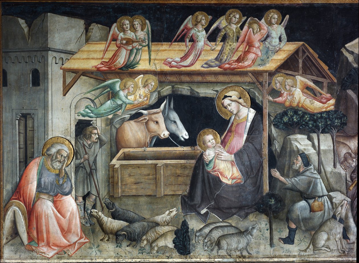 由 Agnolo Gaddi (1350-1396) Duomo，Sacro Cingolo Prato 教堂绘制的 Creche（婴儿床） 作者 阿格诺·加迪（Agnolo Gaddi）