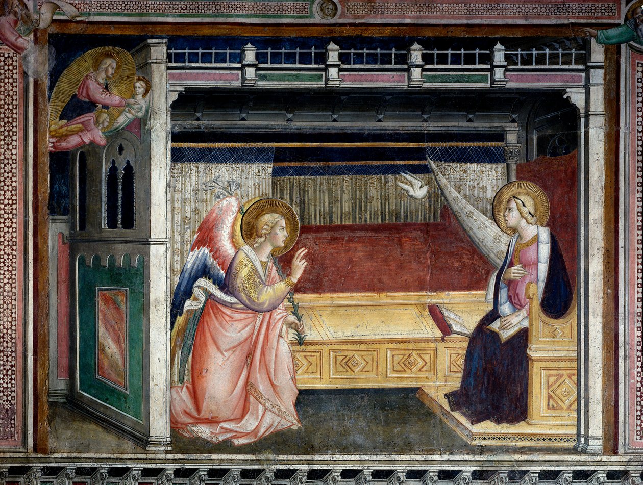 天使报喜壁画（Agnolo Gaddi，1350-1396）14 世纪普拉托大教堂，Cappella del Sacro Cingolo 作者 阿格诺·加迪（Agnolo Gaddi）