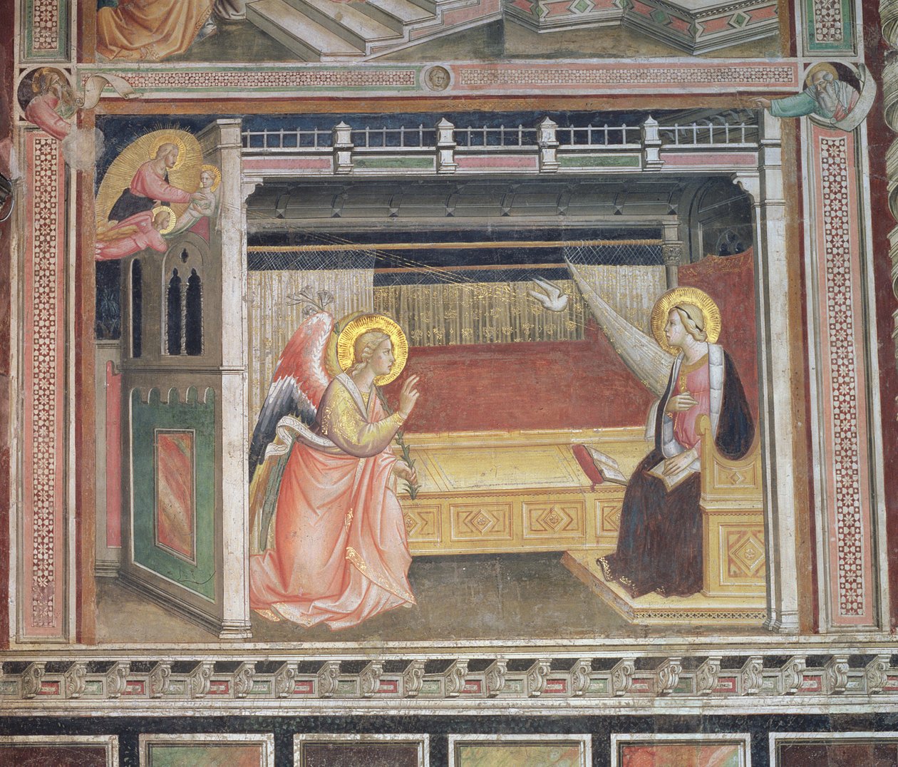 天使报喜，详细信息来自《无伴奏合唱》和《圣腰带》，来自Cappella della Sacra Cintola 作者 阿格诺·加迪（Agnolo Gaddi）