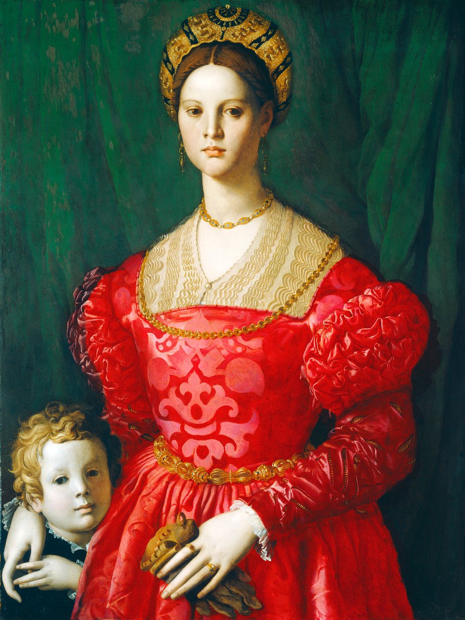 一位年轻女子和她的小男孩，约1540年（面板上的油） 作者 Agnolo Bronzino