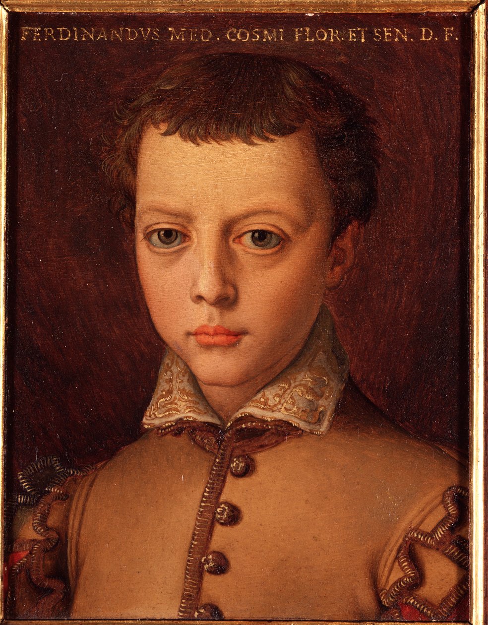 美第奇的费迪南德一世 (Ferdinando I de Medici) (1549-1609) 小男孩画作 Allori Angelo di Cosimo dit Bronzino (1503-1572) 16 世纪太阳 15x12 厘米宫美第奇-里卡迪 (Medici Riccardi) 佛罗伦萨 作者 Agnolo Bronzino