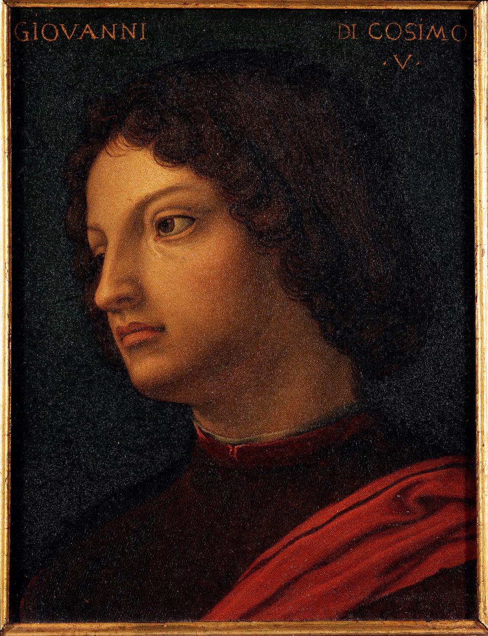 让·德·美第奇 (Giovanni di Cosimo de Medici) (1421-1463) 银行家和梅塞尼的肖像 Allori Angelo di Cosimo dit Bronzino (1503-1572) 16 世纪昏暗 15x12 厘米宫美第奇-里卡迪 (Medici Riccardi) 佛罗伦萨 作者 Agnolo Bronzino
