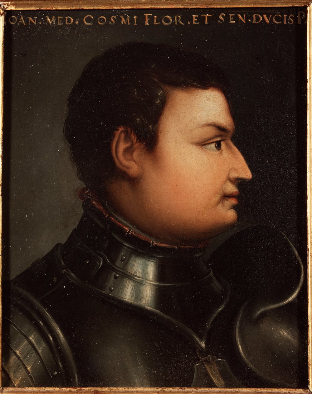 Jean de Medici dit Jean des Bands Noires (Giovanni dalle Bande Nere) (1421-1463) condottiere (Italian condottiero) 的画作 Allori Angelo di Cosimo dit Bronzino (1503-1572) 16 世纪 Sun 15x12 cm Palace Medici-Ric里卡迪) F. 作者 Agnolo Bronzino