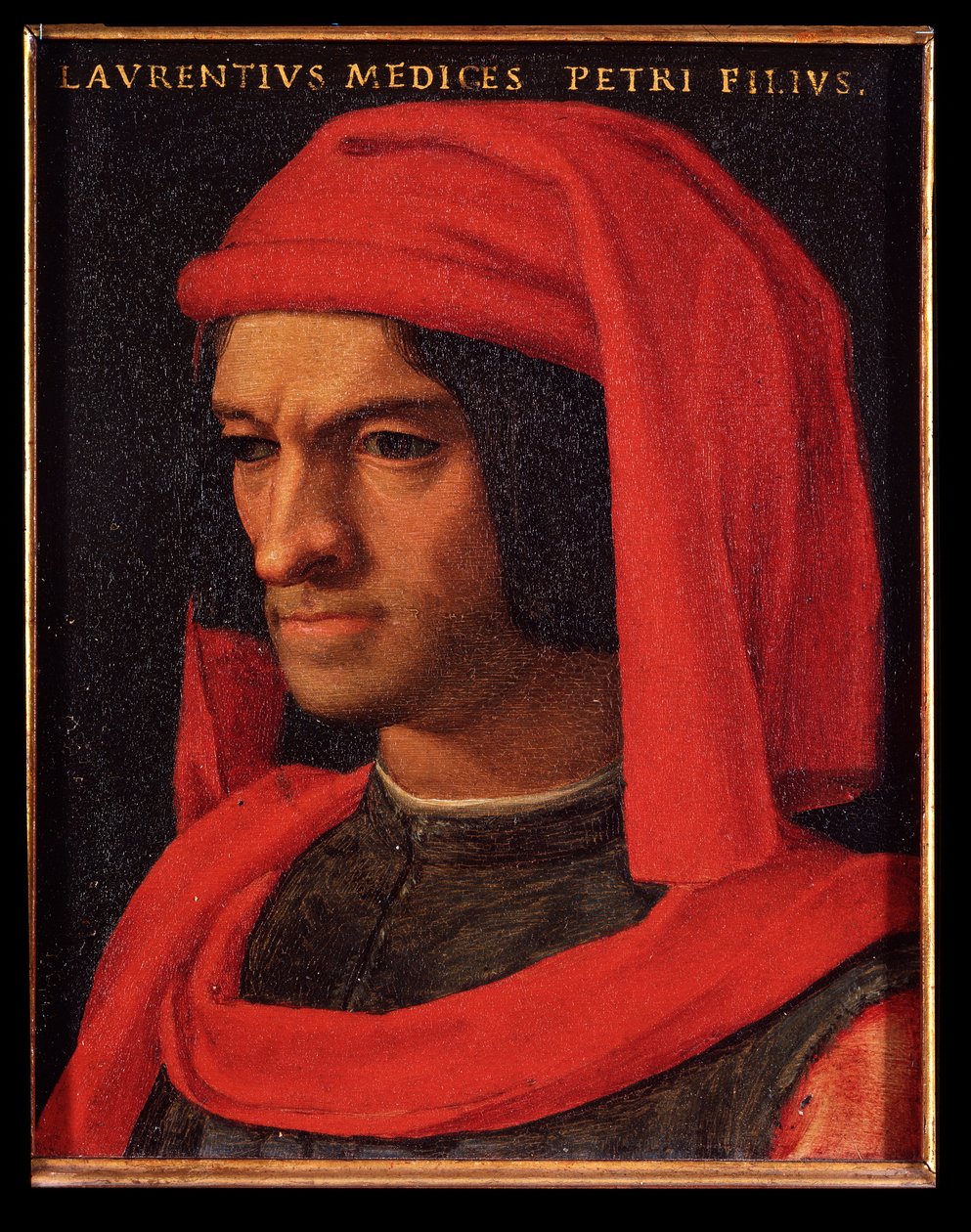 劳伦特大帝 (Lorenzo il Magnifico) 的肖像（铜上油） 作者 Agnolo Bronzino
