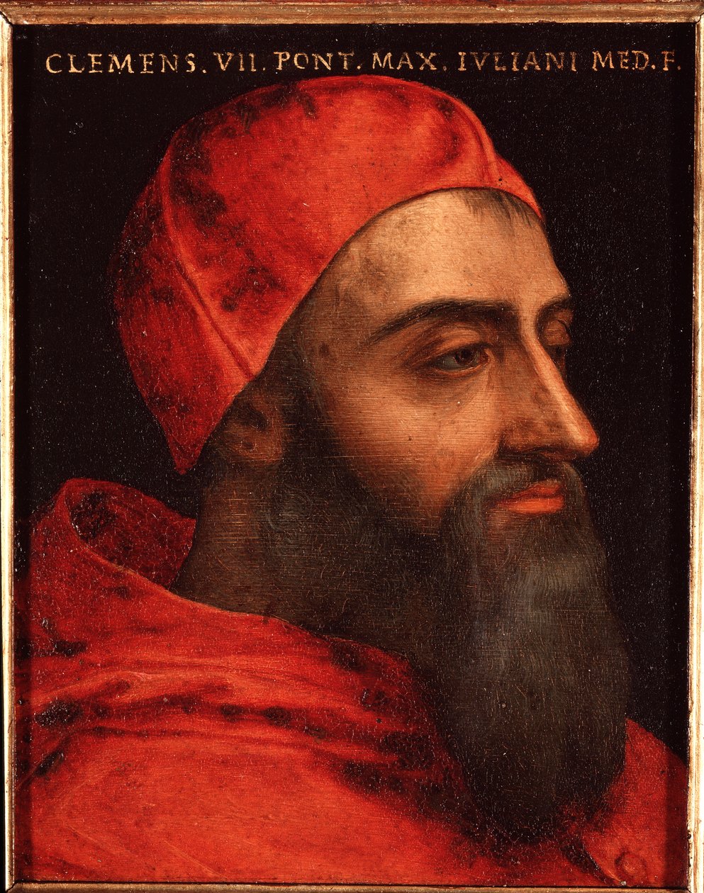 教皇克莱门特七世 (Clemente) (Jules de medicis ou giulio de medici) 的肖像 (1478-1534) Allori Angelo di Cosimo dit Bronzino (1503-1572) 的绘画 - 16 世纪 Dim 15x12 cm Palace Medici-Riccardi (Medici Florence) 作者 Agnolo Bronzino