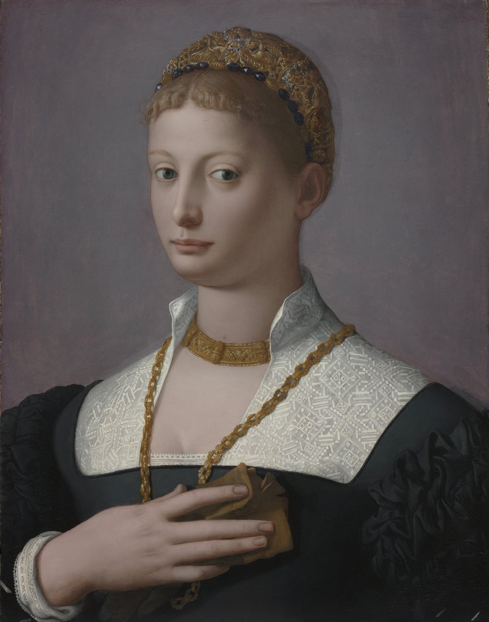 女人的画像，约1550年（木头上的油） 作者 Agnolo Bronzino