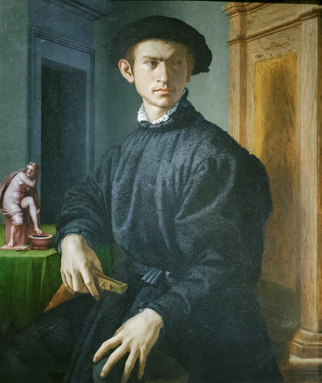 一个拿着琵琶的年轻人的肖像 作者 Agnolo Bronzino
