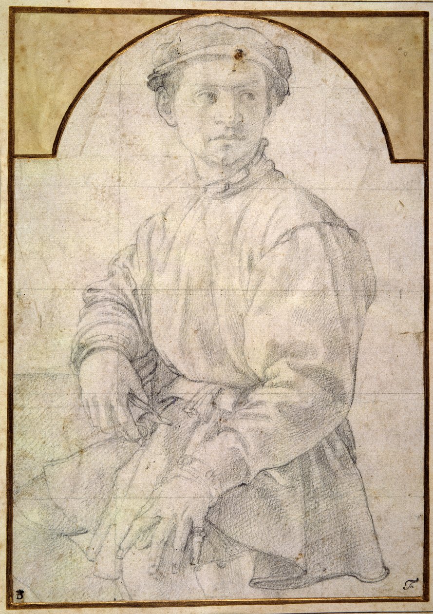 拿着琵琶的年轻男子的研究 作者 Agnolo Bronzino