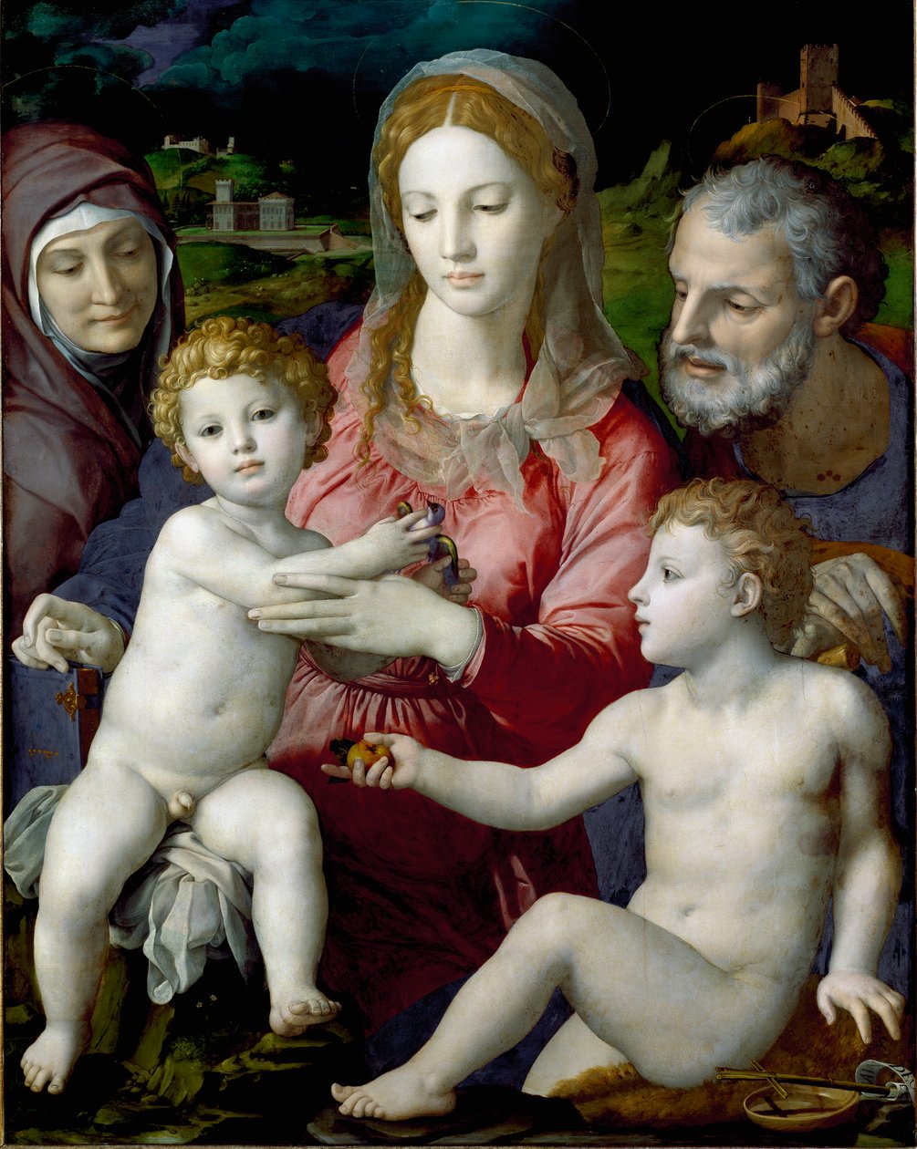 The Holy Family with Saint Anne and Saint John Child 绘画 Agnolo di Cosimo dit Bronzino (1503-1572) 1550 Sun。 124,5x99.5 cm 维也纳艺术史博物馆 作者 Agnolo Bronzino