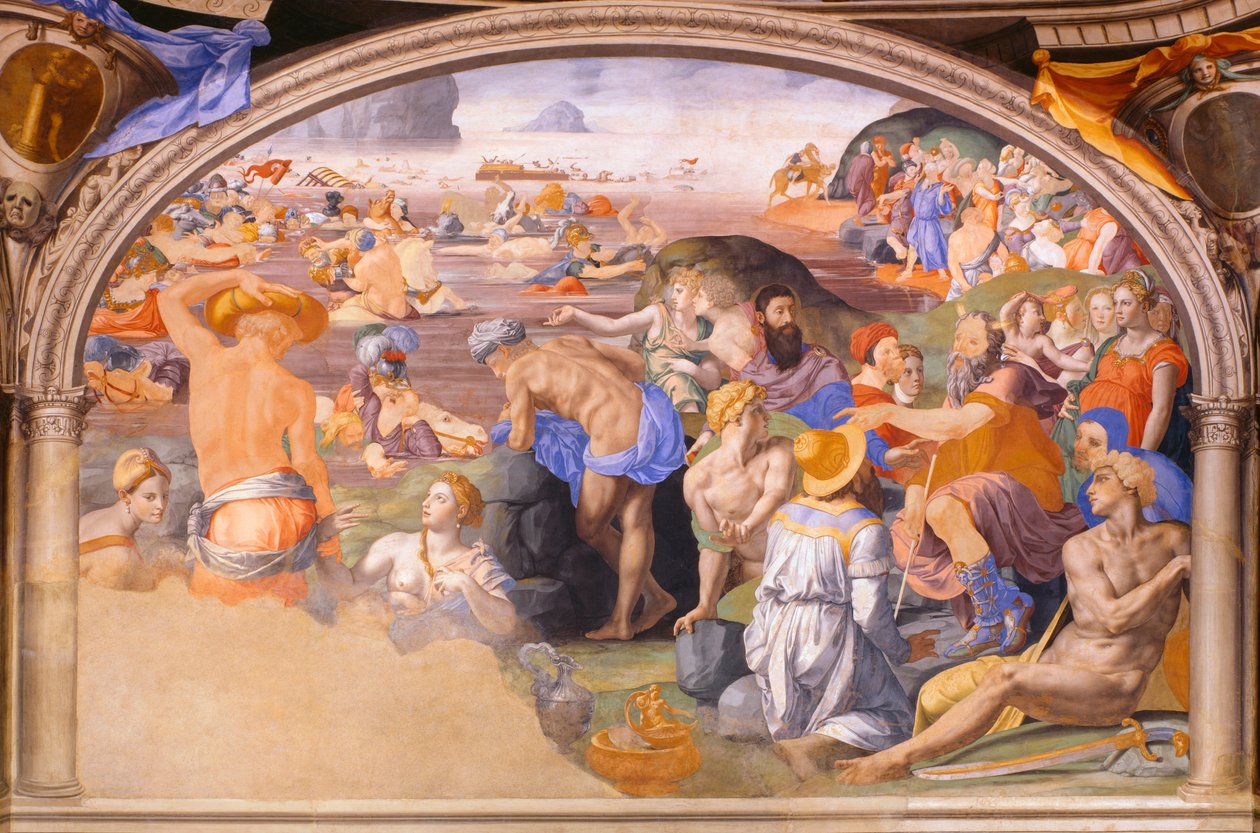 横渡红海，阿诺罗-布朗齐诺（1503-1572）1540-1545（壁画）。 作者 Agnolo Bronzino