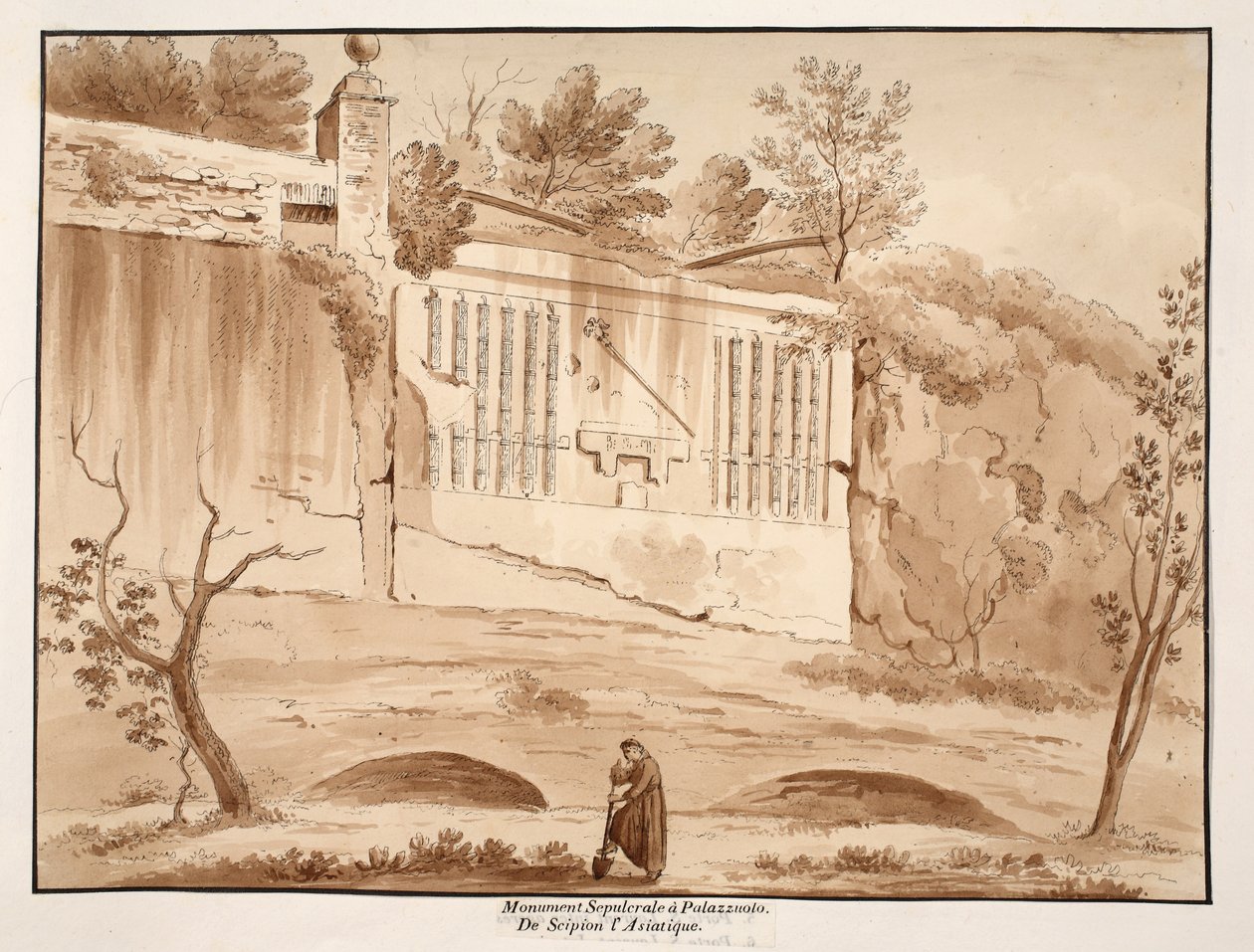 1833年在Palazzuolo的亚洲西庇阿纪念碑（用棕色水洗蚀刻） 作者 阿戈斯蒂诺·托法内利
