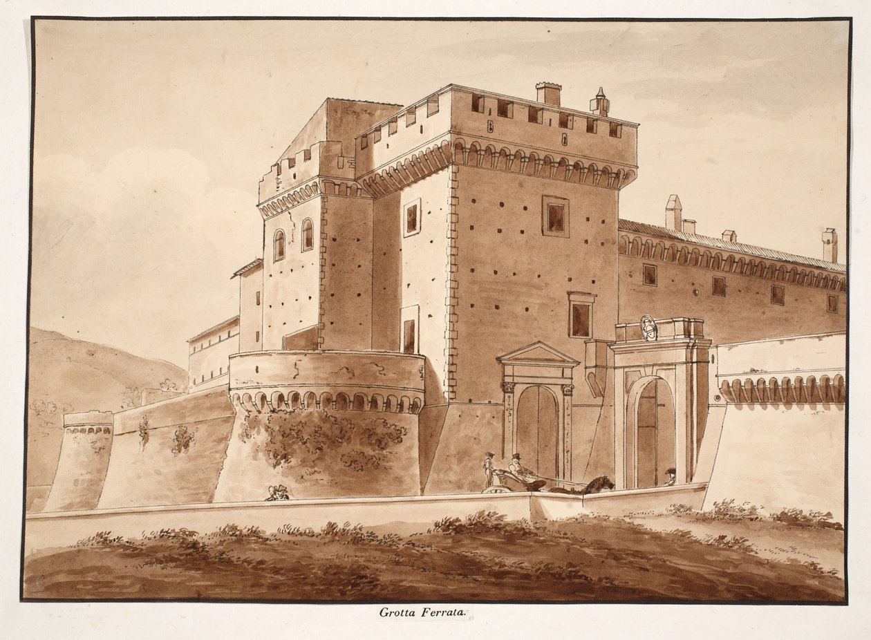 Grotta Ferrata，1833年（用棕色水洗蚀刻） 作者 阿戈斯蒂诺·托法内利