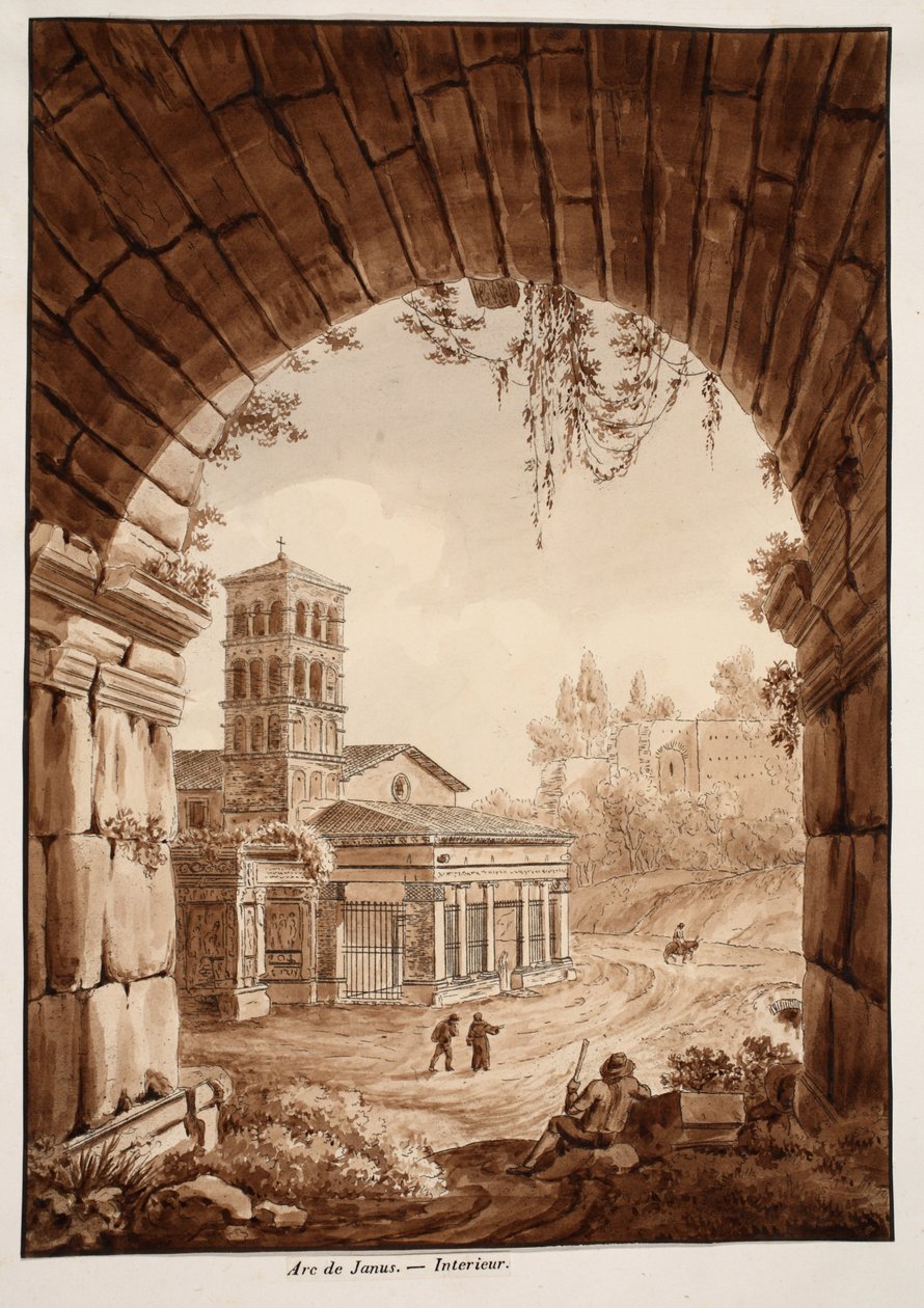 Janus拱门的内部，1833年（蚀刻与棕色洗涤） 作者 阿戈斯蒂诺·托法内利