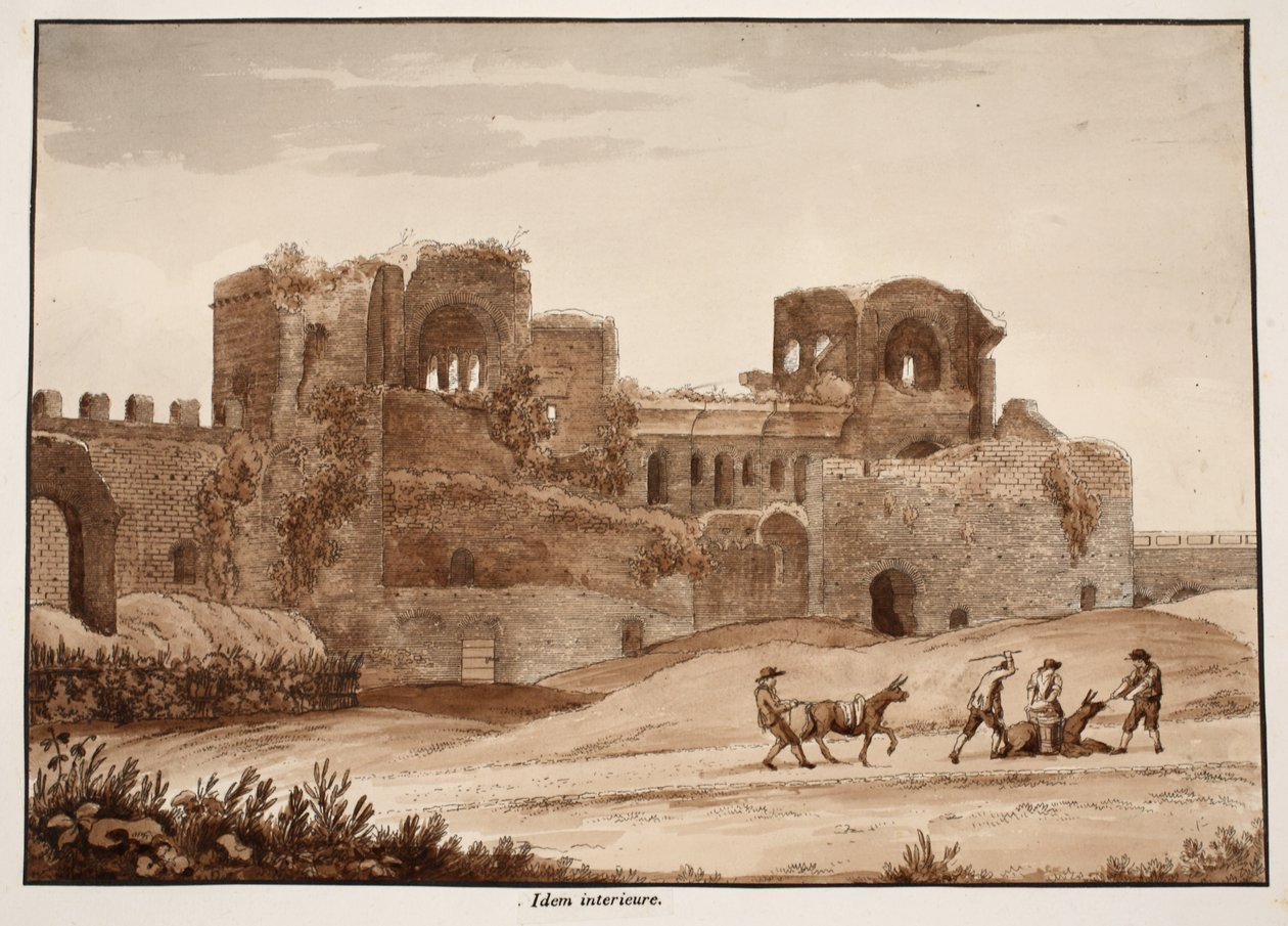 Porta Asinaria的内部，1833年（用棕色洗涤蚀刻） 作者 阿戈斯蒂诺·托法内利