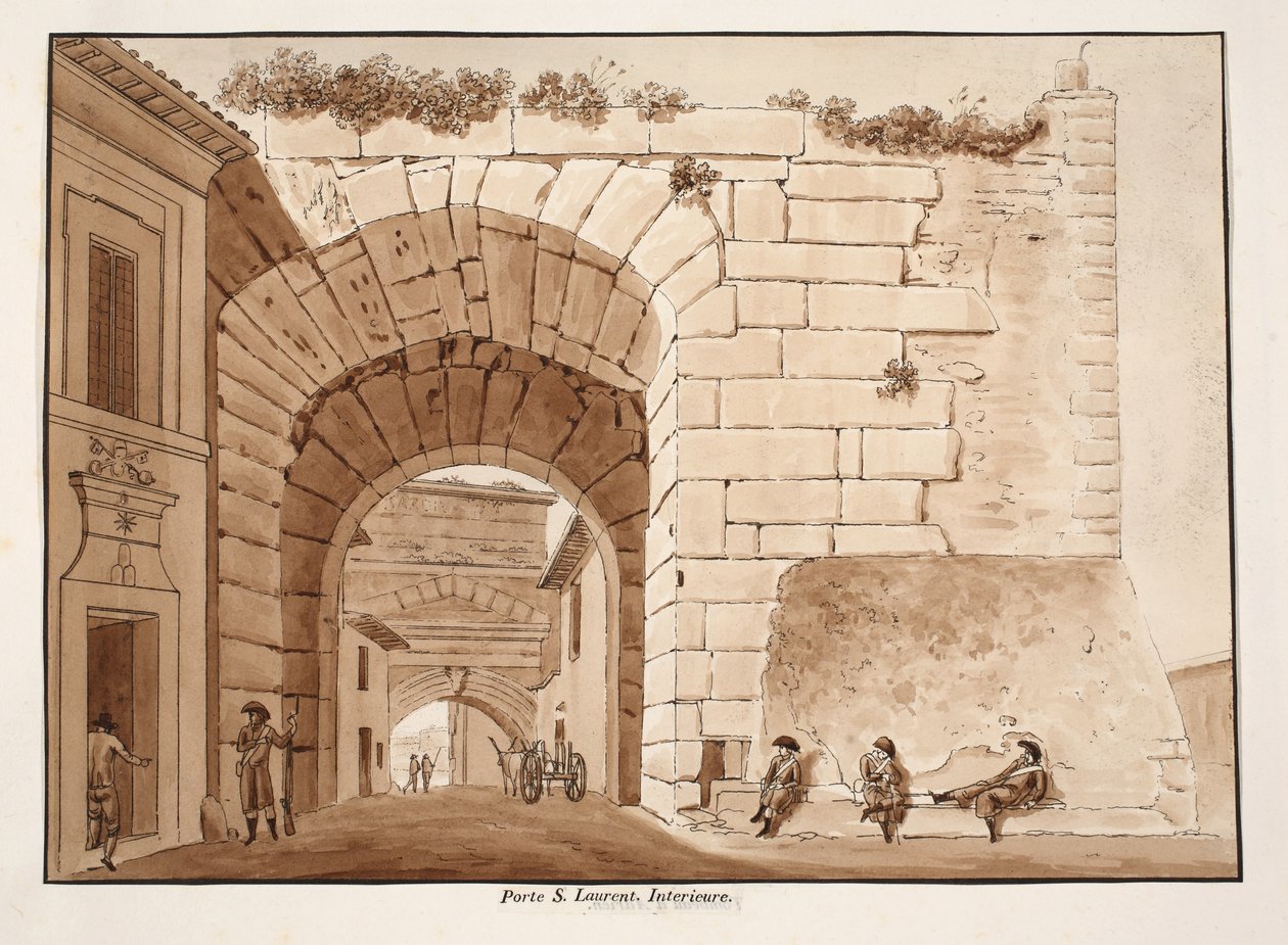 1833年Porta San Lorenzo的内部（用棕色水洗蚀刻） 作者 阿戈斯蒂诺·托法内利