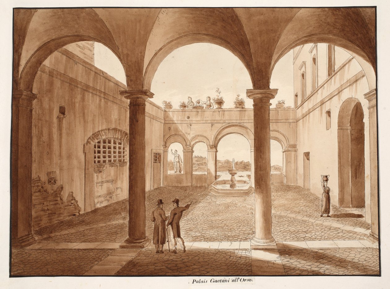 Palazzo Caetani all&39;Orso，1833年（用棕色水洗蚀刻） 作者 阿戈斯蒂诺·托法内利