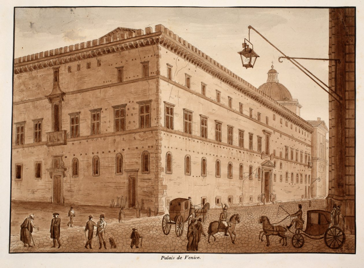 威尼斯宫（Palazzo di Venezia），1833年（用棕色水洗蚀刻） 作者 阿戈斯蒂诺·托法内利