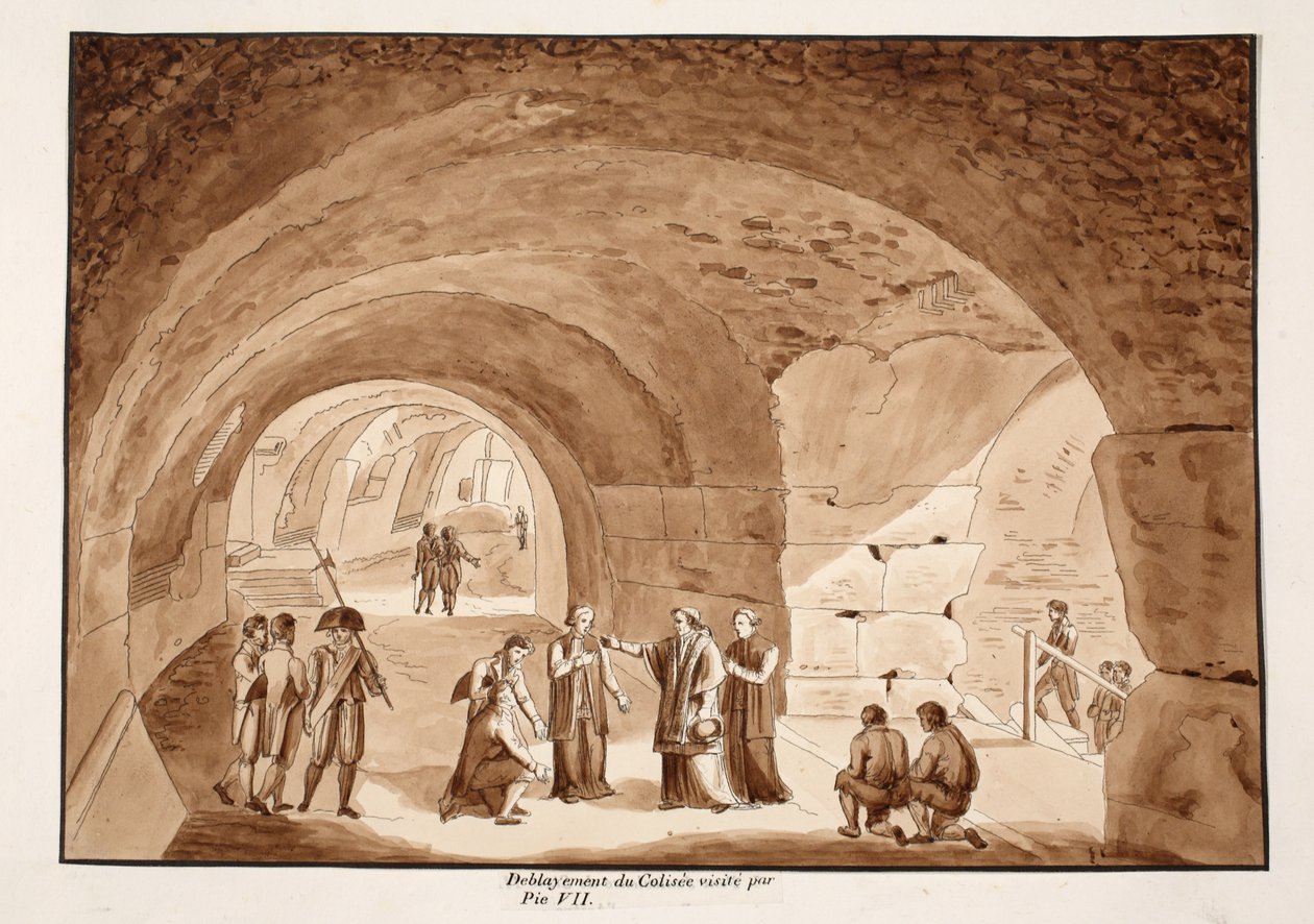 Pius VII参观了1833年斗兽场的作品（用棕色水洗蚀刻） 作者 阿戈斯蒂诺·托法内利