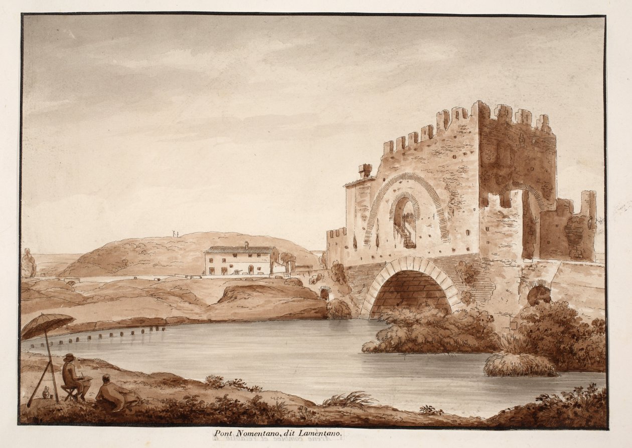 Ponte Nomentano，或Lamentano，1833年（用棕色水洗蚀刻） 作者 阿戈斯蒂诺·托法内利