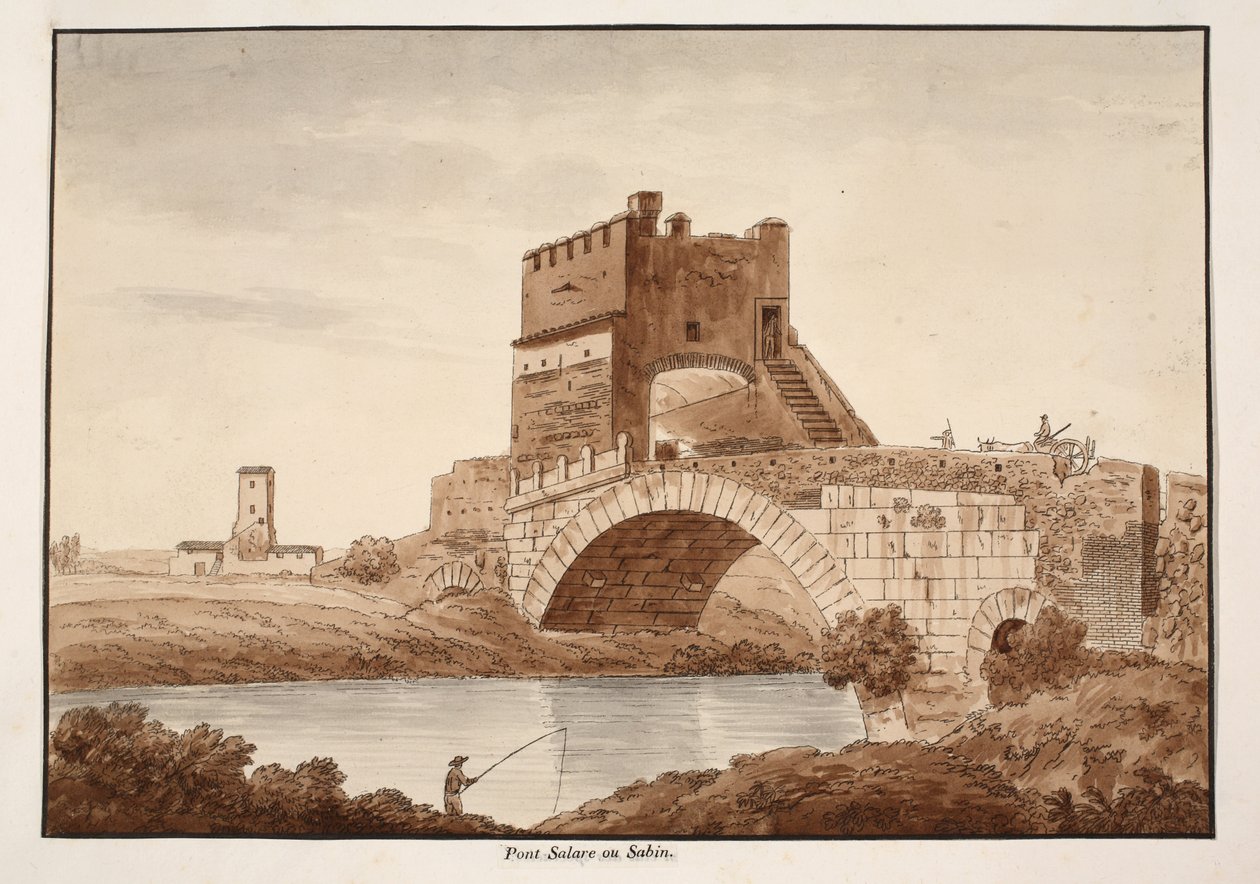 Ponte Salario，或Sabine，1833年（用棕色水洗蚀刻） 作者 阿戈斯蒂诺·托法内利
