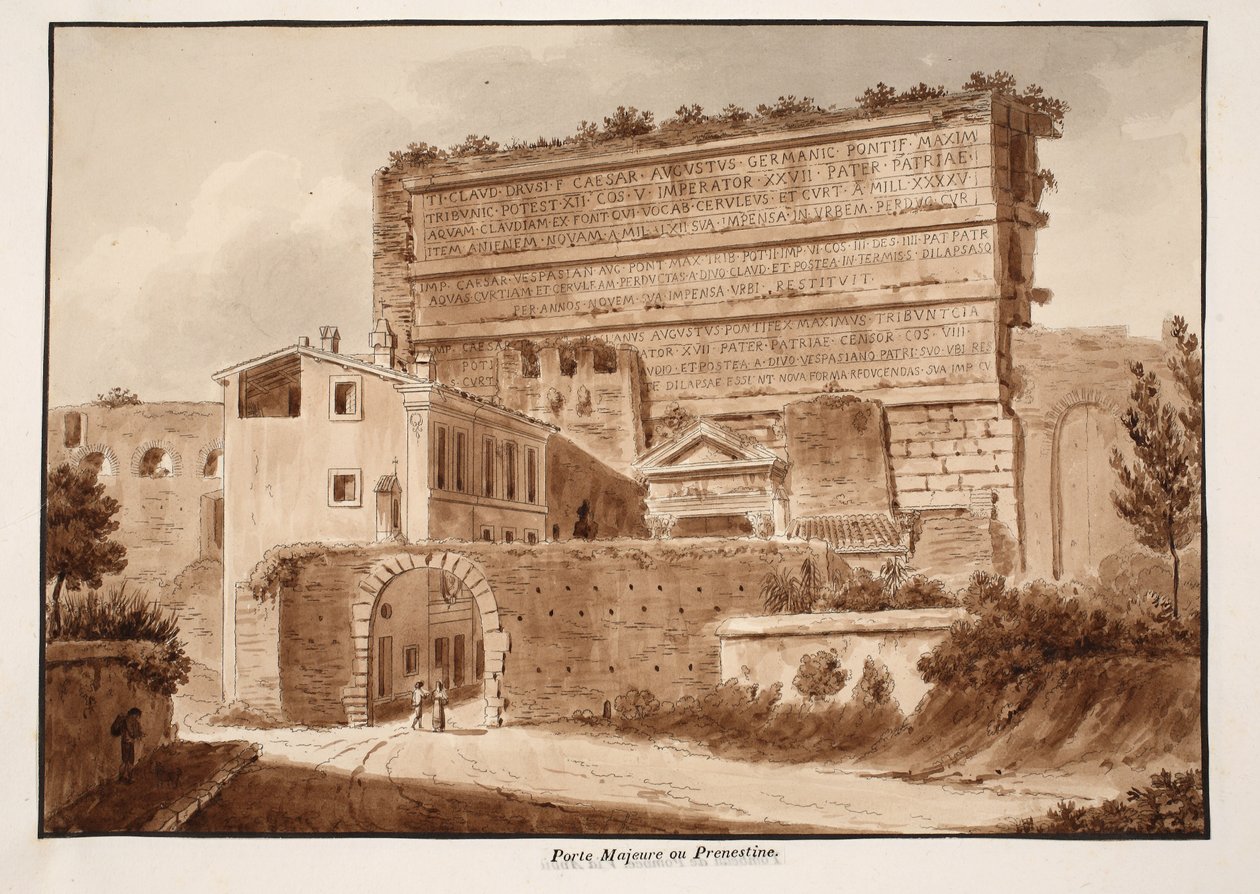 Porta Maggiore或Prenestina，1833年（用棕色水洗蚀刻） 作者 阿戈斯蒂诺·托法内利