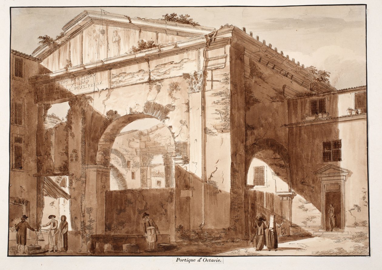 Octavia门廊，1833年（用棕色水洗蚀刻） 作者 阿戈斯蒂诺·托法内利