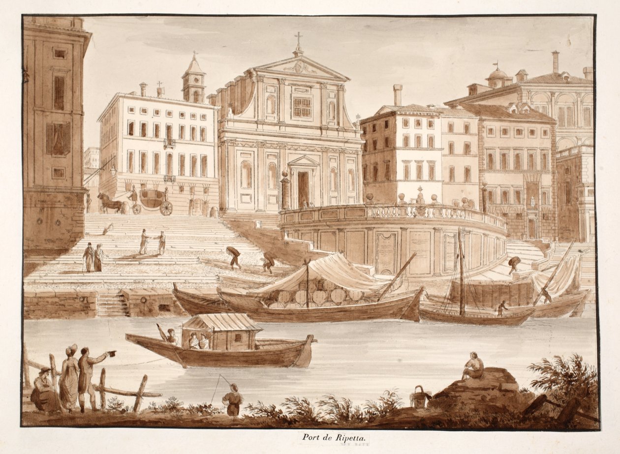 Porto di Ripetta，1833年（用棕色水洗蚀刻） 作者 阿戈斯蒂诺·托法内利