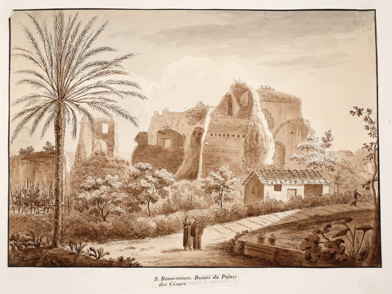 San Bonaventura和凯撒宫的遗址，1833年（用棕色水洗蚀刻） 作者 阿戈斯蒂诺·托法内利