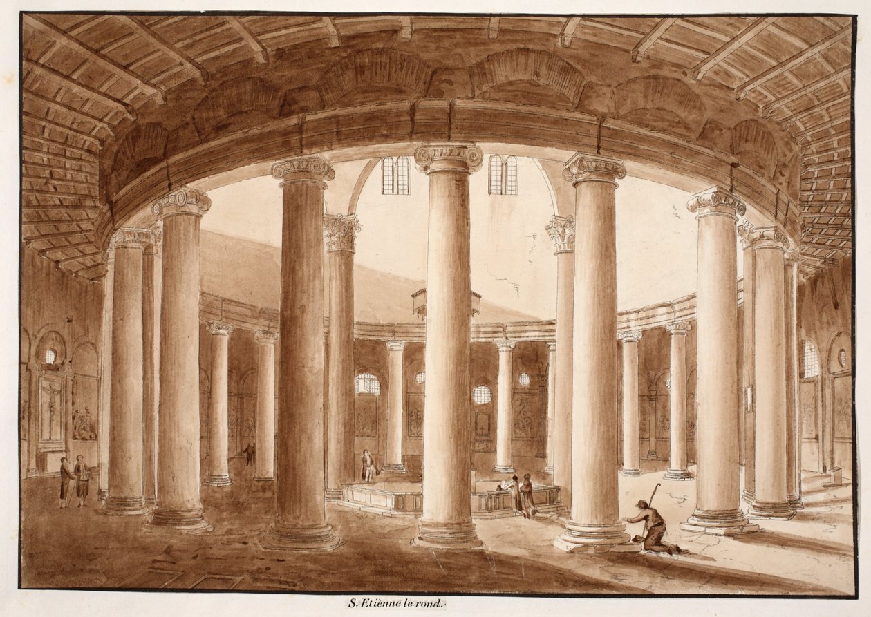 Santo Stefano Rotondo，1833年（用棕色水洗蚀刻） 作者 阿戈斯蒂诺·托法内利