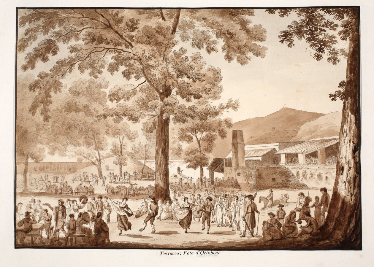 Testaccio：十月节，1833年（用棕色水洗蚀刻） 作者 阿戈斯蒂诺·托法内利