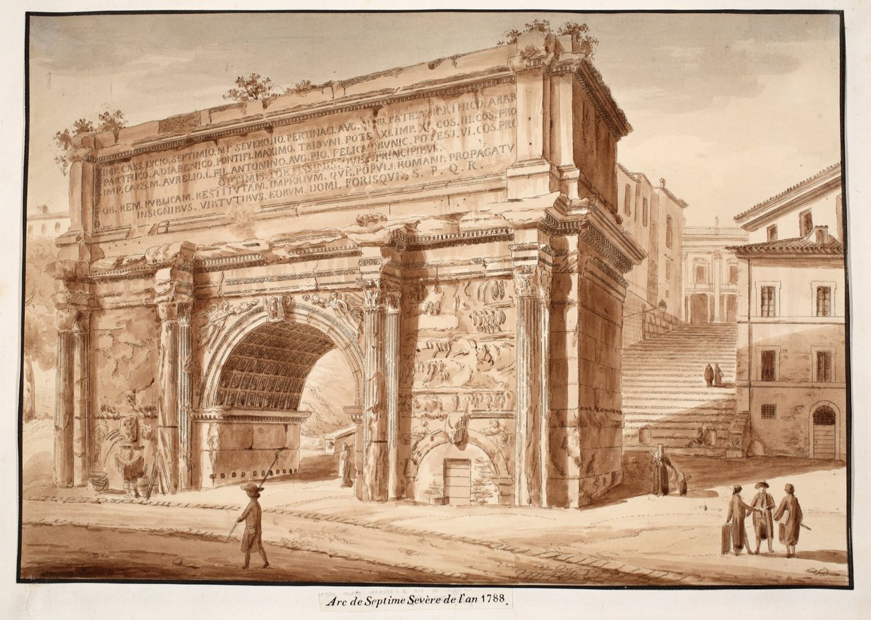 1888年，1833年的Septimius Severus拱门（用棕色水洗蚀刻） 作者 阿戈斯蒂诺·托法内利