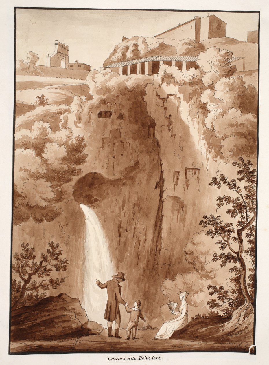 &39;Belvedere&39;级联，1833年（用棕色水洗蚀刻） 作者 阿戈斯蒂诺·托法内利