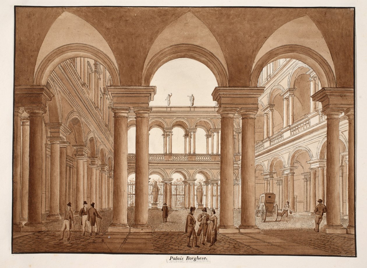 1833年的Palazzo Borghese（用棕色水洗蚀刻） 作者 阿戈斯蒂诺·托法内利