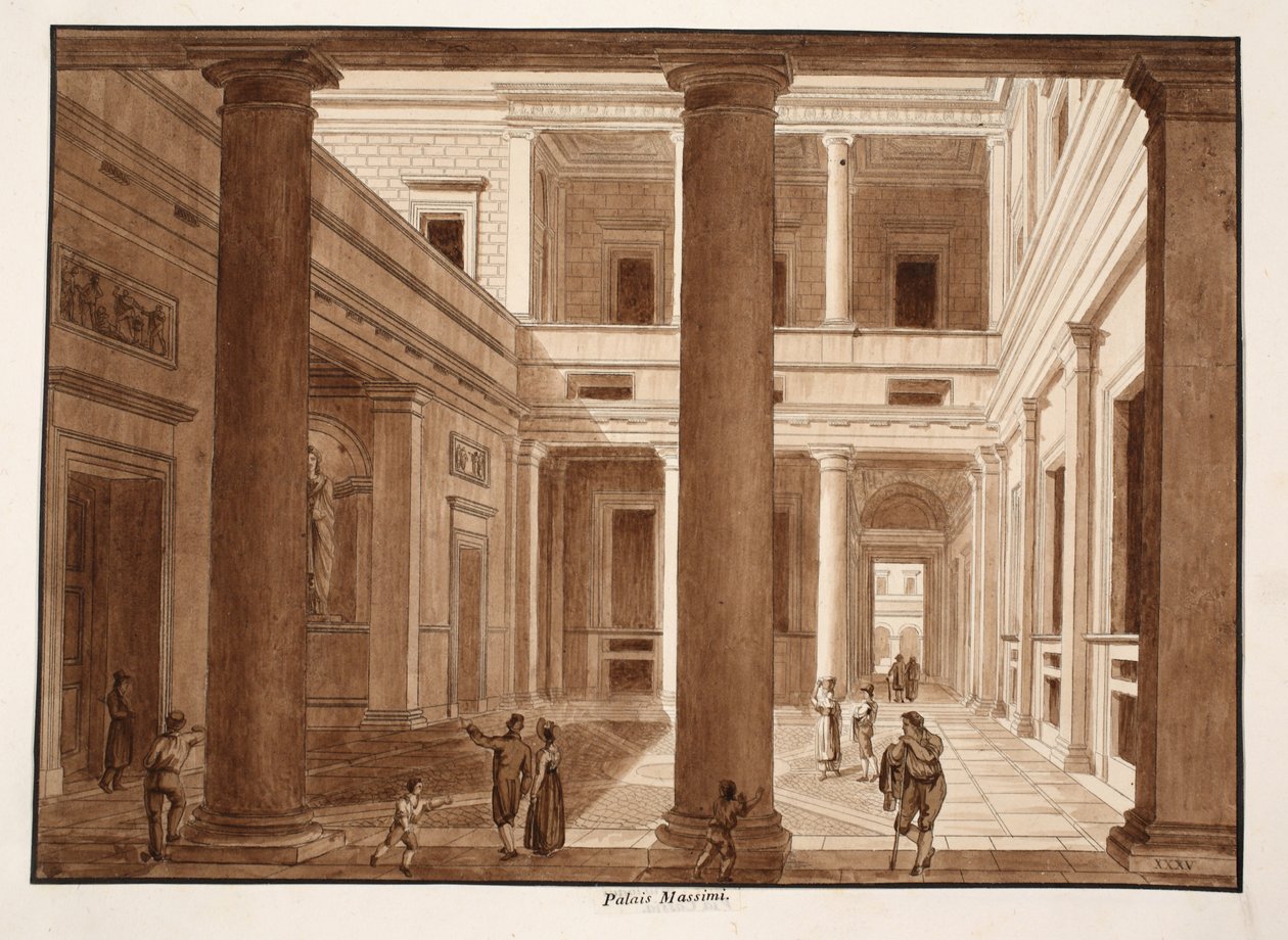 1833年Palazzo Massimo（用棕色水洗蚀刻） 作者 阿戈斯蒂诺·托法内利