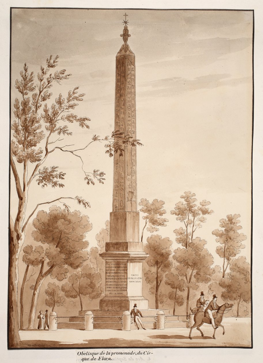 Passeggiata方尖碑，来自Flora的Circus，1833年（用棕色水洗蚀刻） 作者 阿戈斯蒂诺·托法内利