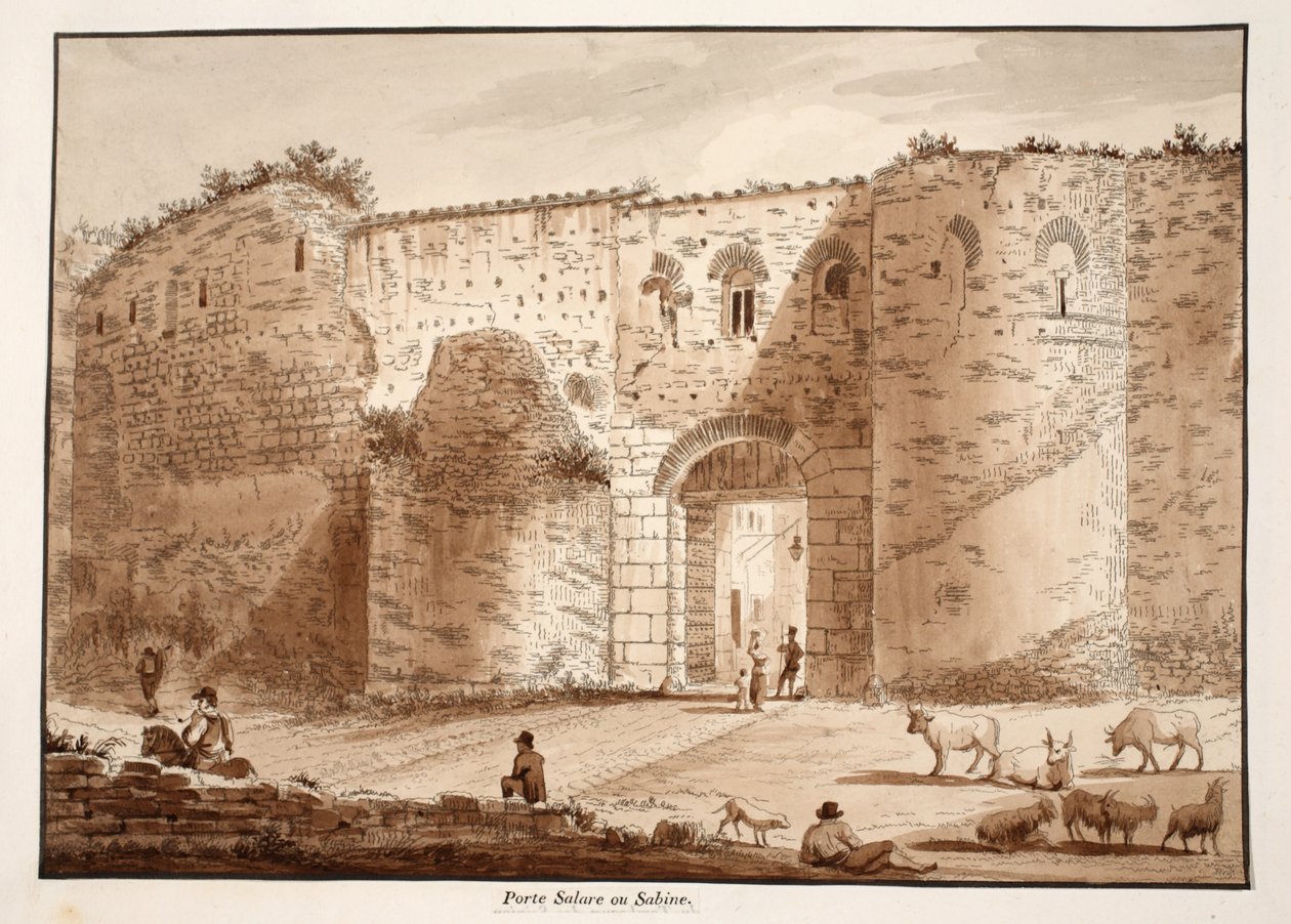 1833年Porta Salaria或Sabine Gate（用棕色水洗蚀刻） 作者 阿戈斯蒂诺·托法内利