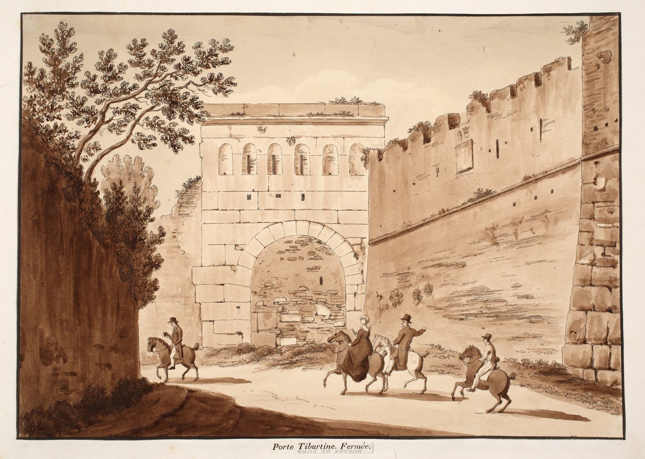 Porta Tiburtina，关闭，1833年（蚀刻棕色洗） 作者 阿戈斯蒂诺·托法内利